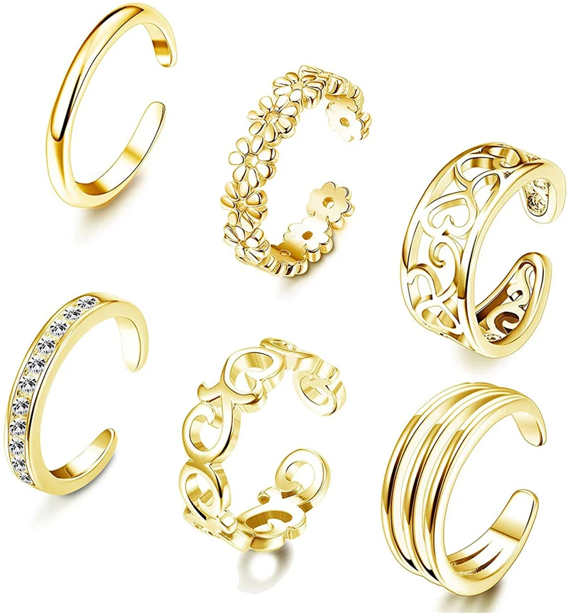 6 шт. Летняя Пляжная бижутерия для ног кольца с открытым носком женщин