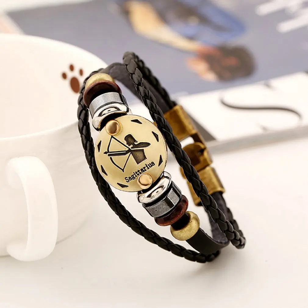 Кожаный браслет унисекс с 12 созвездиями кожаный ручной работы для мужчин и