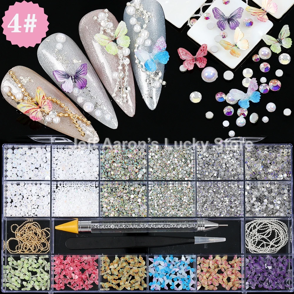 1 коробка, Кристальные Стразы для дизайна ногтей, золотистые, серебристые, прозрачные, все цвета, с плоским дном, Смешанная форма, «сделай сам... от AliExpress RU&CIS NEW