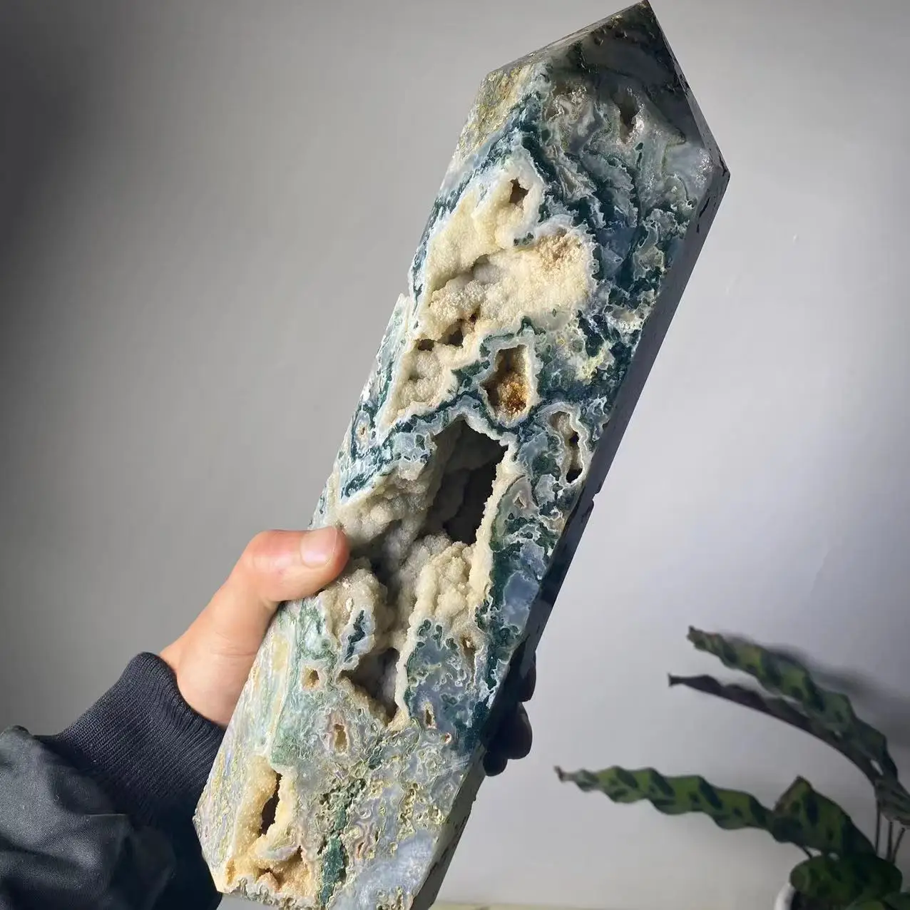 Натуральный большой мох агат башня DHGAOGE