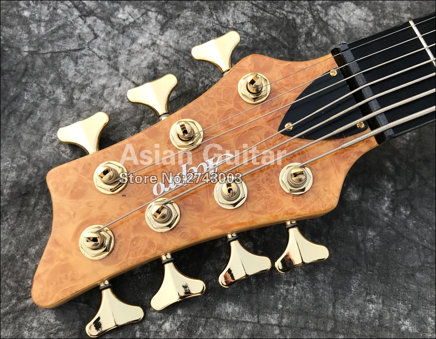 Вымершие 7 струн электрический бас, 11 шт. через шею, твердые Spalted кленовый заусенец, гриф из черного дерева, активные звукосниматели, реальные фото показывает