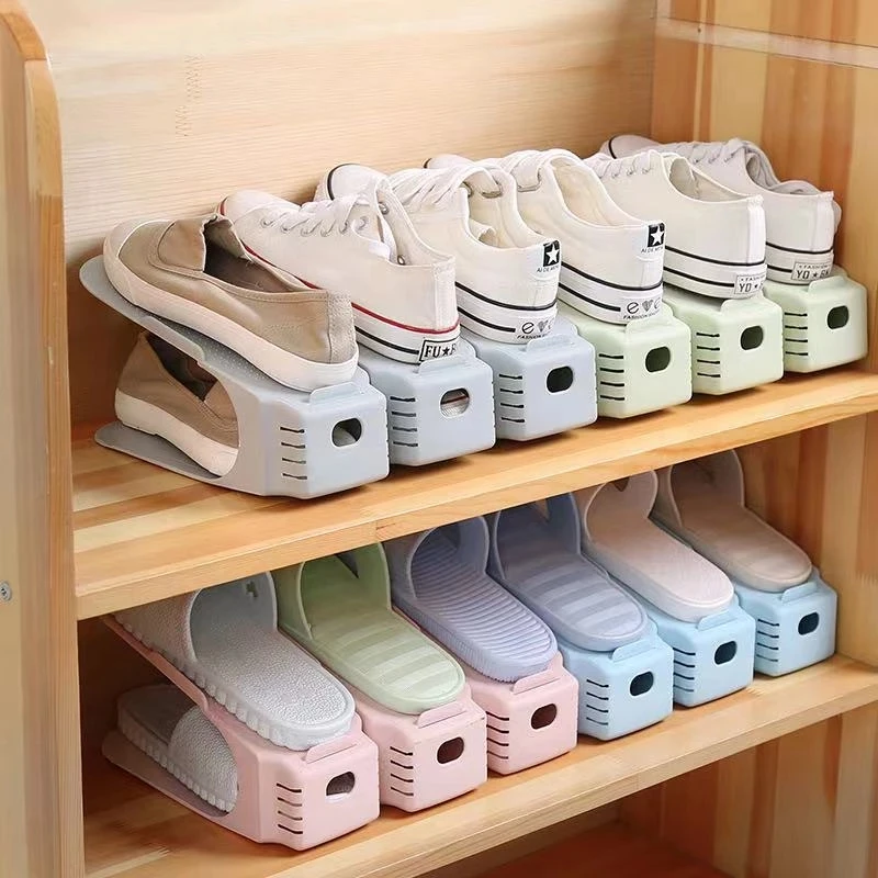 

10pc Double Layer Adjustable Shoe Rack Creative Home Shoe Storage Shelf Stand Shoes Holder Plastic Shoes Cabinet Shoe Hanger