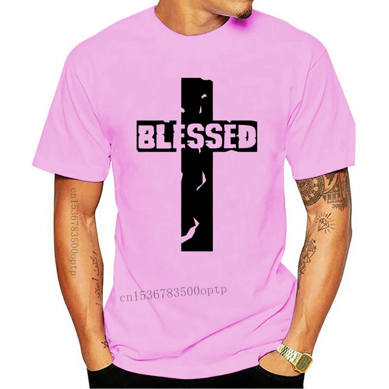 

New 2021 2021est Fashion BLESSED CROSS JESUS BLACK GOD FAITH BIBLE SAVIOR Mens T-Shirt 100% Cotton Print Shirt Tee Cotton Tee Sh