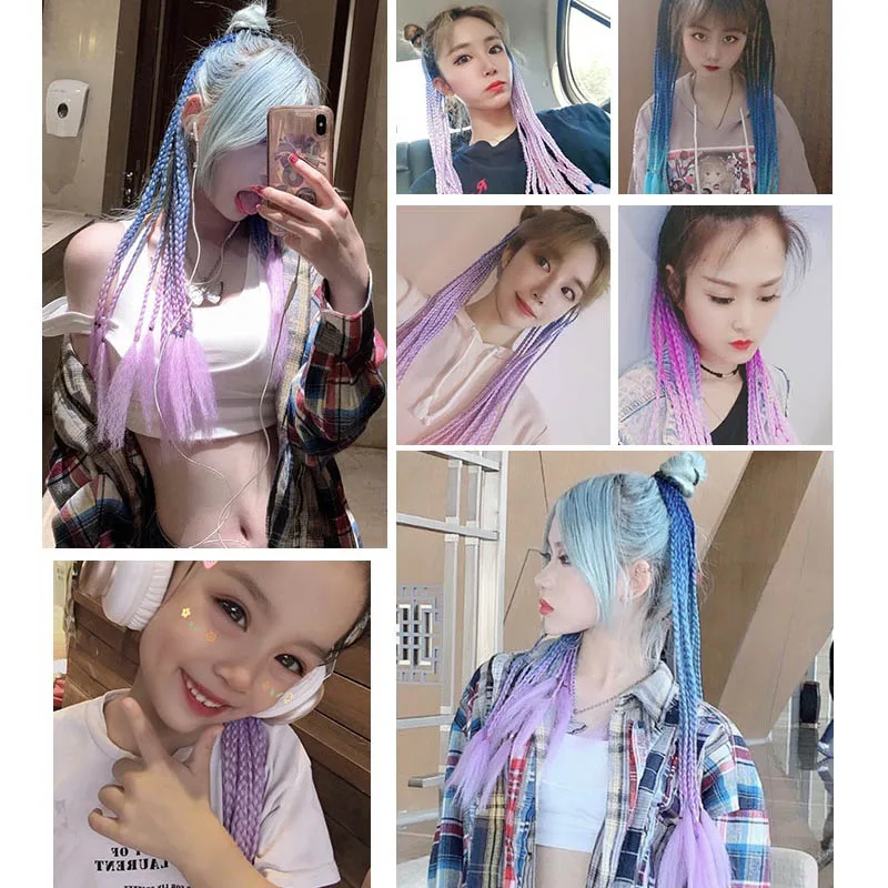 

60CM Wig Fashion Hair Accessories High Temperature Wire 1Pcs Colorful Braid Headband Rubber Band European Style Elastic