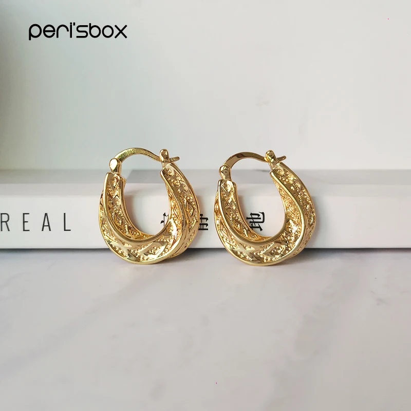 Женские серьги кольца Peri'sBox эффектные золотистые обручи с витой текстурой и