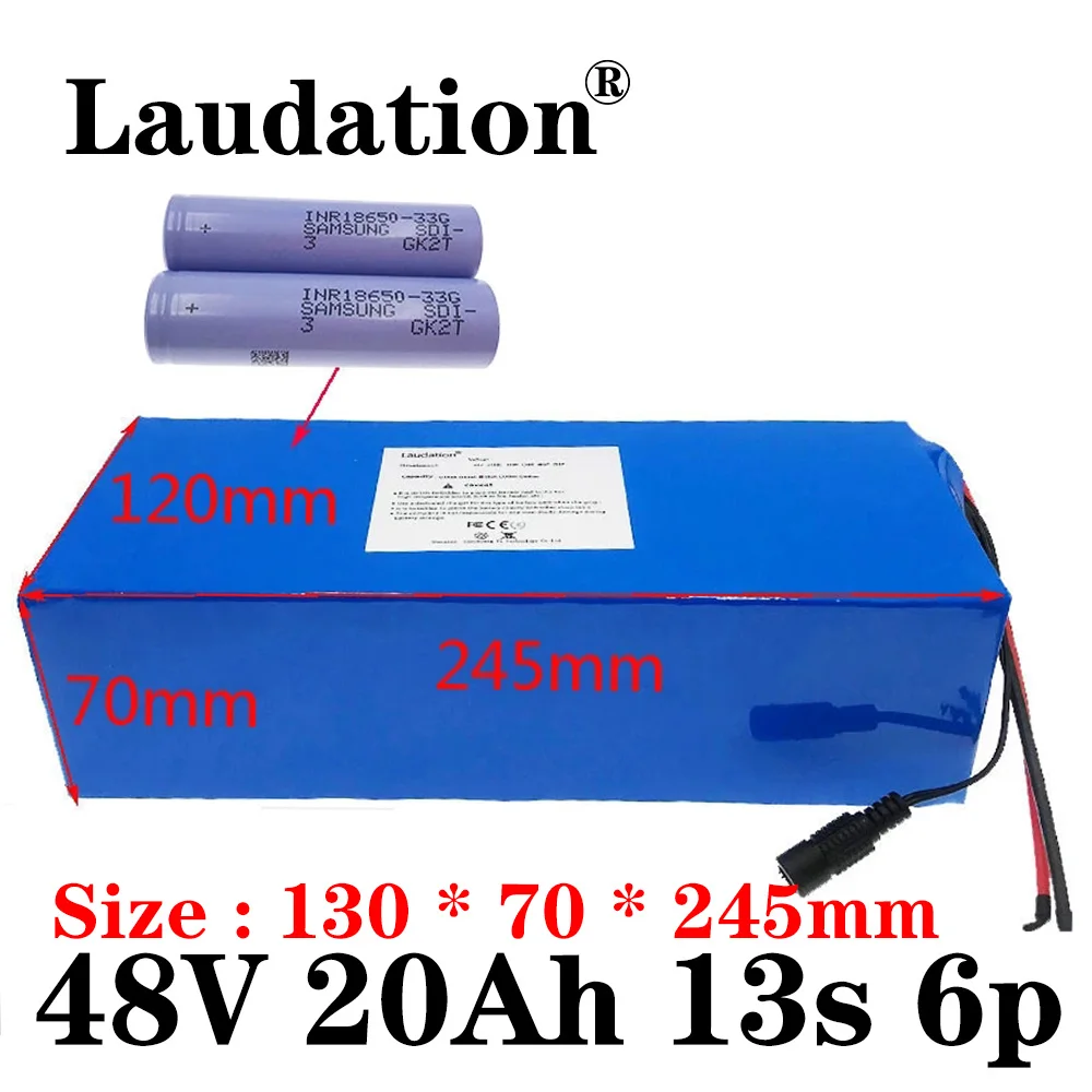 

Laudation-18650,48V 20Ah,Rechargeable Lithium Ion Battery Pack.Suitable For Motors Below 2000W, Bikes,Scooters,13S 6P,30A BMS.