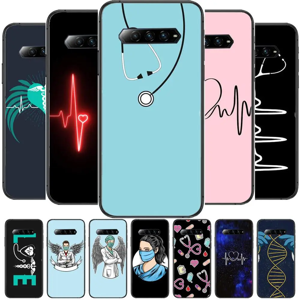 

Angel Cartoon ECG Doctor Anime Phone Case For xiaomi redmi Black Shark 4 Pro 2 3 3s Cases Helo Black Cover Silicone Back Prett