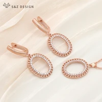 sz design new fashion egg shape oval cubic zirconia dangle earrings pendant necklace jewelry sets for women wedding jewelry