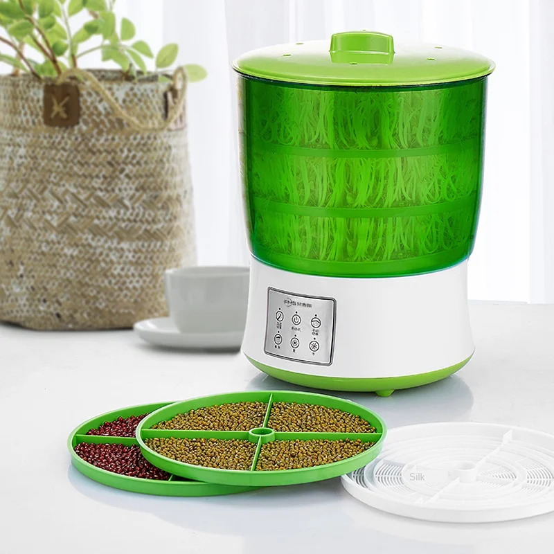

220V Automatic Bean Sprouts Machine Household Thermostat Green Seeds Growing Germinator 2/3Layer Capacity Seedling Growth Bucket