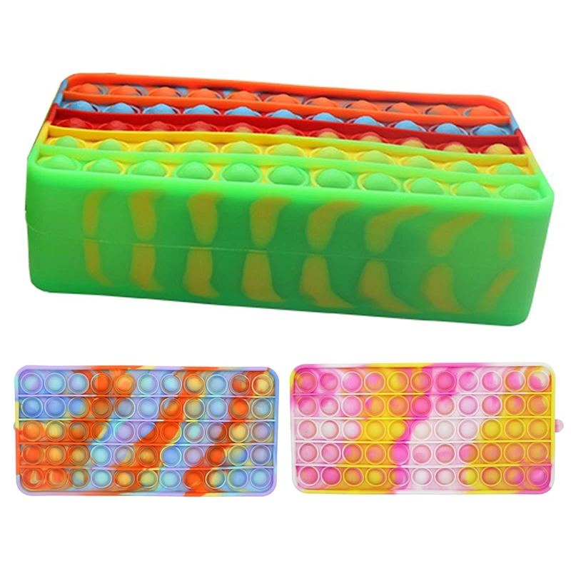 

Rainbow Fidget Pencilcase Toy Silicone Pencil Box Push Bubble Fidget Sensory Toys Bubble Stationery Pen Bag Stress Relief Toy