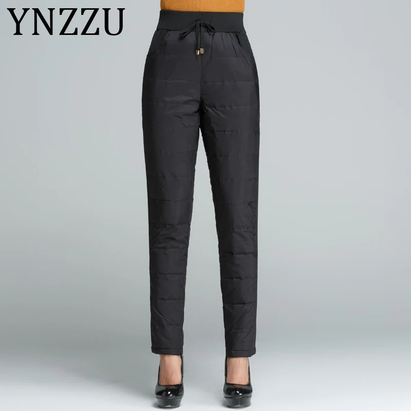 Женские брюки на утином пуху YNZZU зимние обтягивающие теплые штаны с высокой