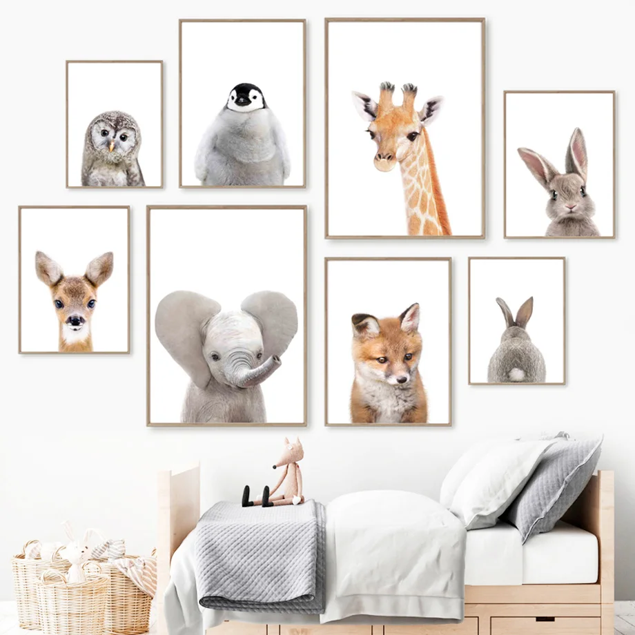 

Animal Giraffe Elephant Penguin Rabbit Owl Baby Wall Art Canvas Painting Nordic Posters And Prints Wall Pictures Kids Room Decor