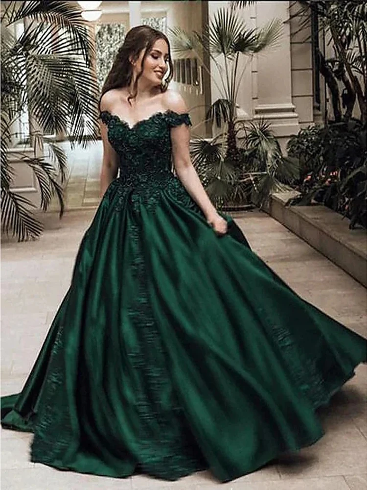 

Ball Gown Luxurious Sparkle Quinceanera Prom Dress Off Shoulder Sleeveless Floor Length Lace Satin with Appliques 2021