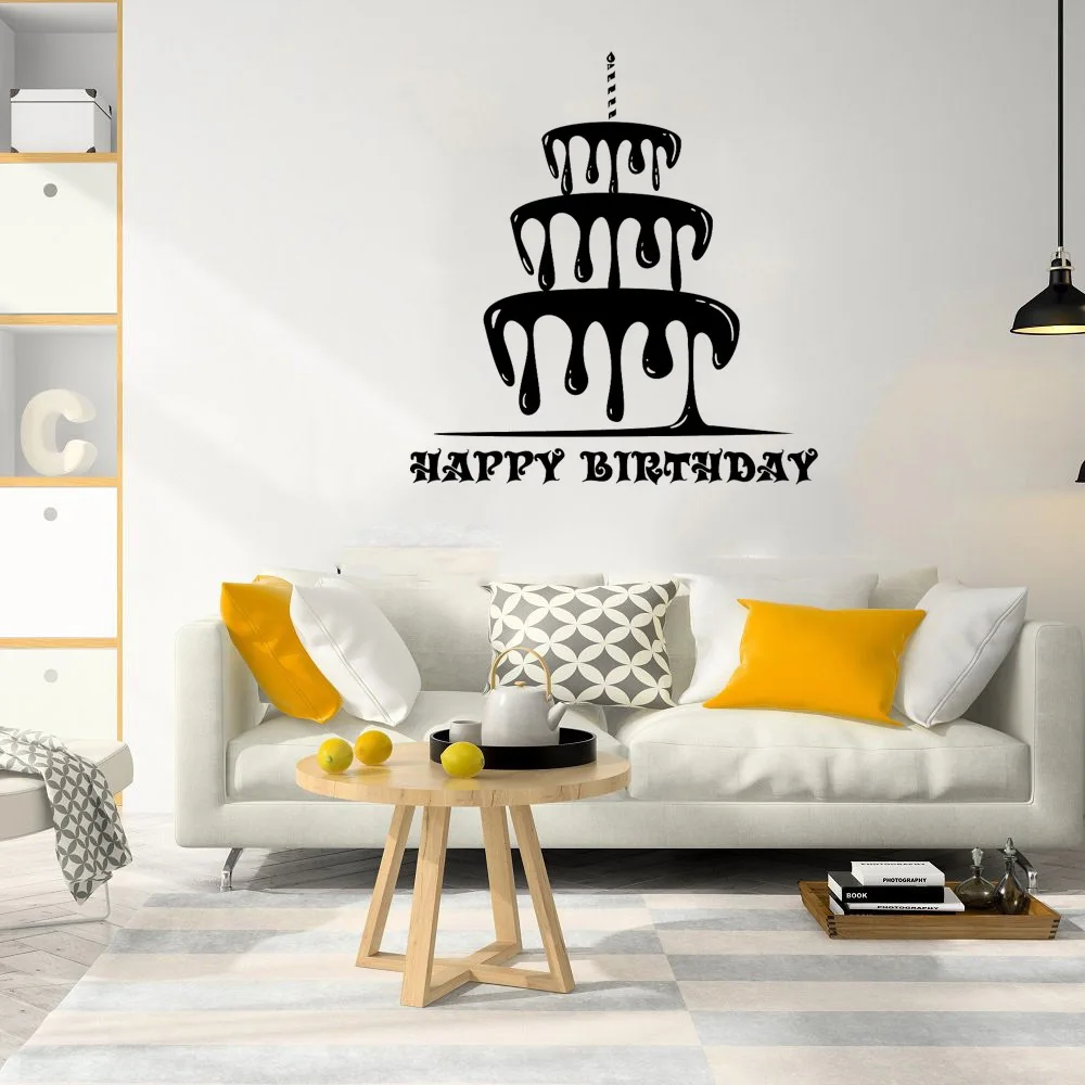 

Happy Birthday Wall Decal Removable Cake Sticker Holiday Decor Birthday Cake Shop Wall Art Mural Kitchen Design Art Decal AY617