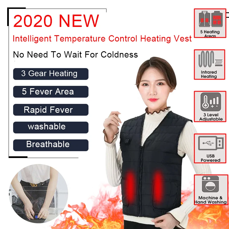 

Smart Heating Vest Rapid Heating Electric Heating Clothes USB Rechargeable 3 Gears Adjustable Vest Unisex Thermal Vest