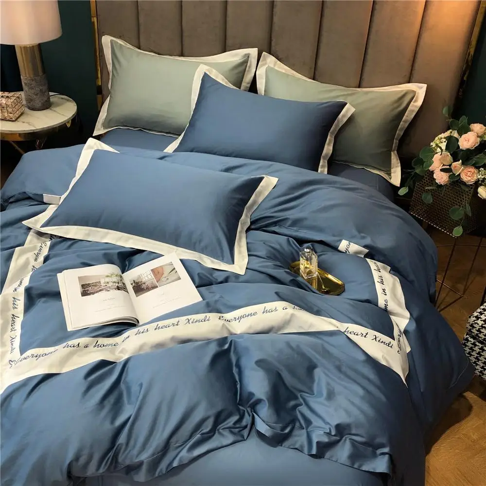 

60S Premium quality Egyptian cotton Bedding Set Simple style embroidery Bed set Duvet Cover Bed Sheet pillowcases