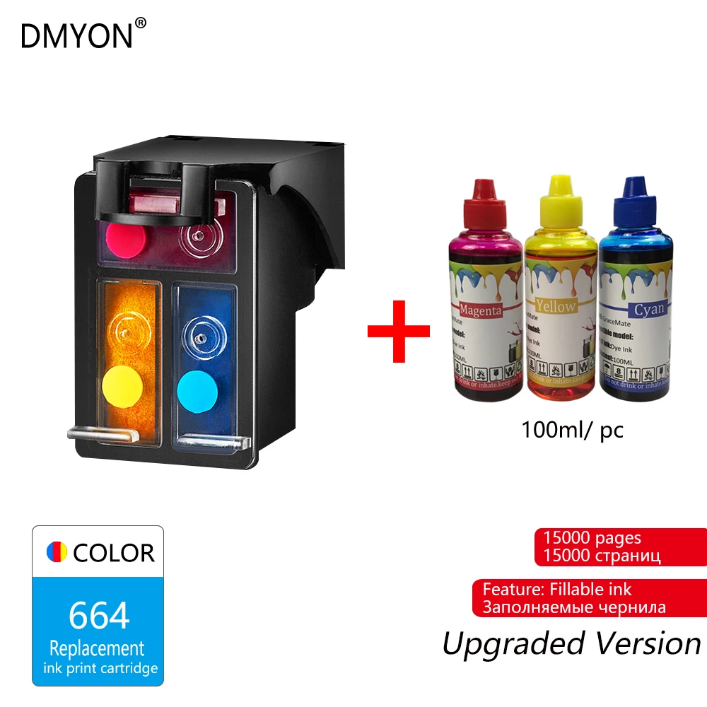 DMYON чернила 664XL перезаправляемый картридж Замена для hp 664 с чернилами hp DeskJet 1115 2135 3635 1118 2138 3636 3638 4536 4676 принтеры