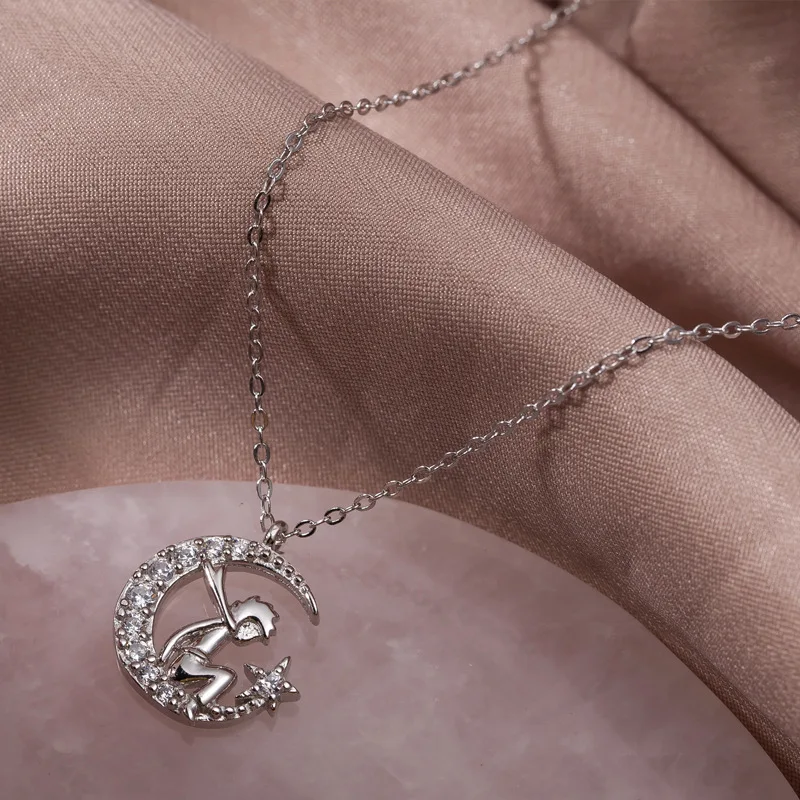 Женский светильник лый ожерелье с принцем Луной из стерлингового серебра 925