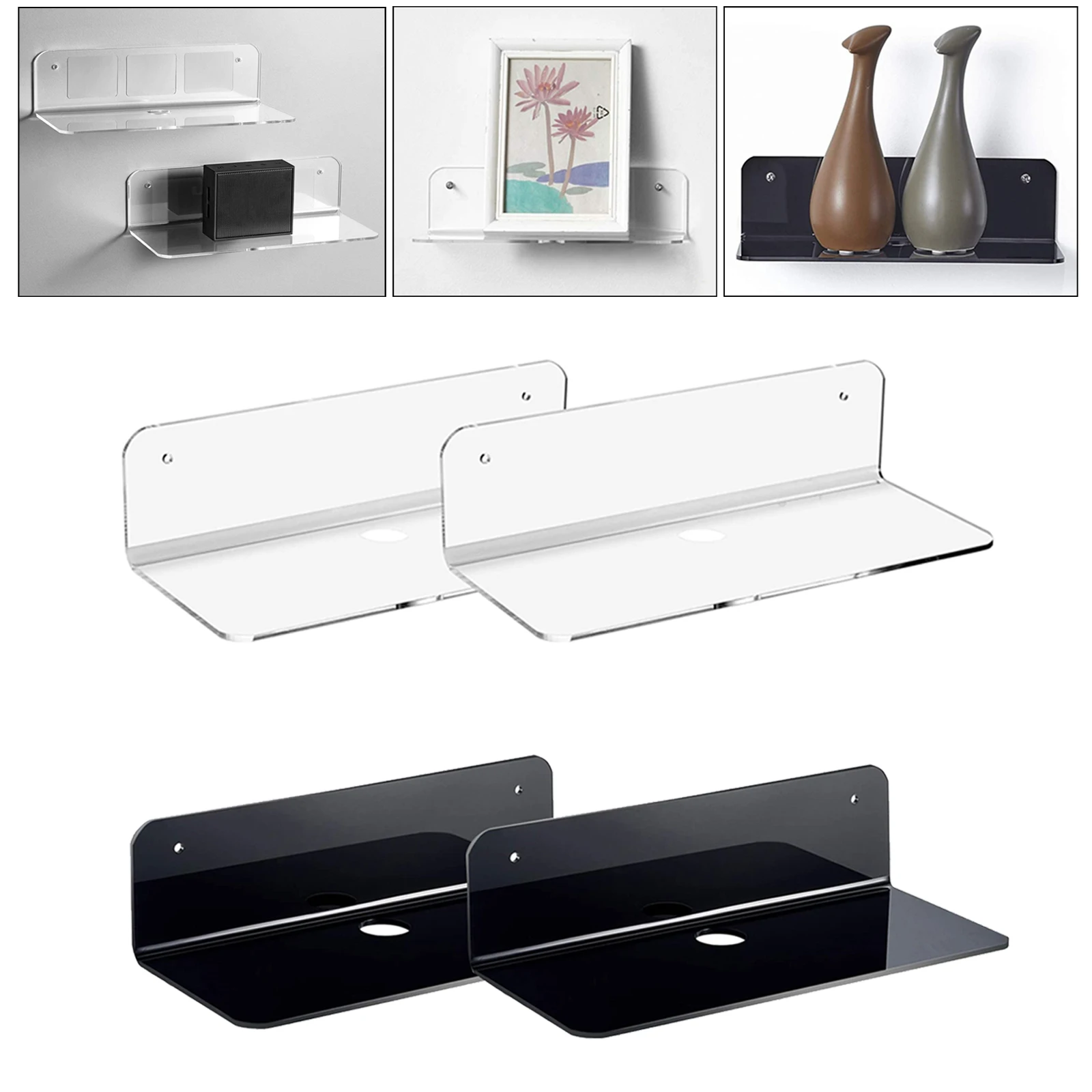 

1Pair Wall Shelf Home Office Hanging Wall Rack Multi-purpose Clear/Black Optional