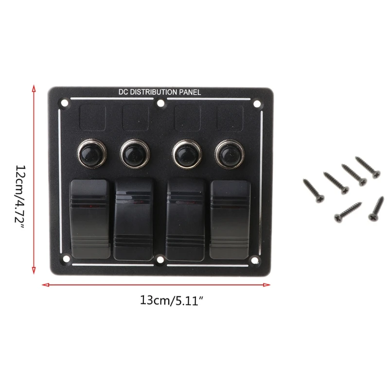 

4 Gang Red LED Waterproof Rocker Panel Switch w/Lens For Marine Boat 12-24V