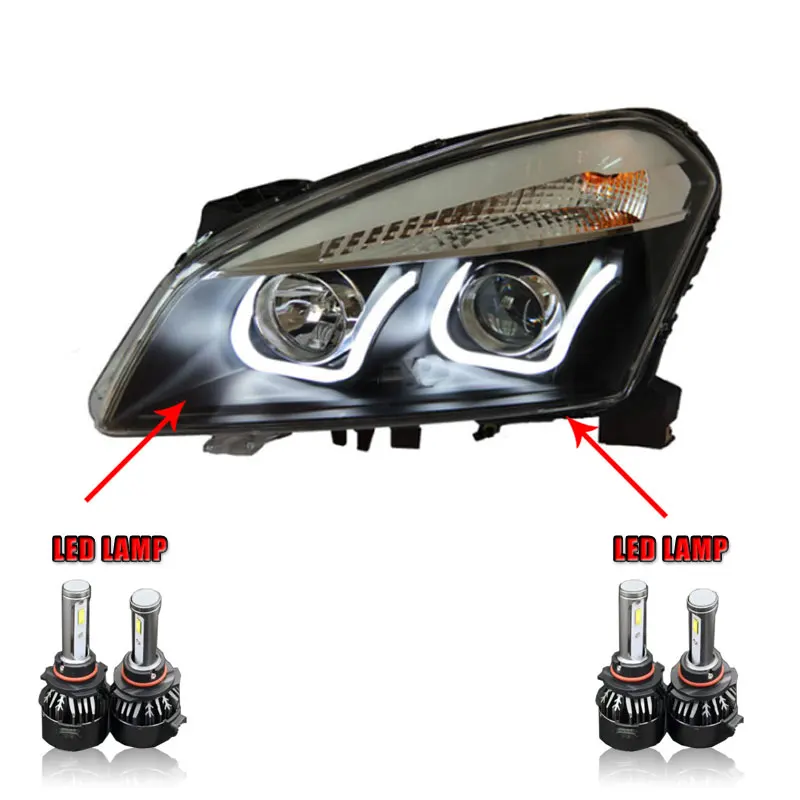 ALL LED Автомобильный стиль светодиодный фары для Nissan Qashqai 2010-2013 для Qashqai Головной фонарь светодиодный DRL Объектив двойной луч H7 HID Xenon bi xenon объектив - Цвет: ALL LED