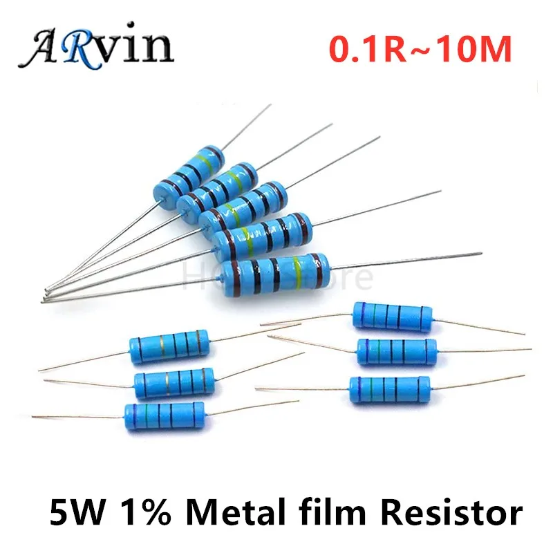 10 шт./лот 5 Вт 1% металлический пленочный резистор Сопротивление 0 1r ~ 10M 1R 1K 1 2 3 22 33 47