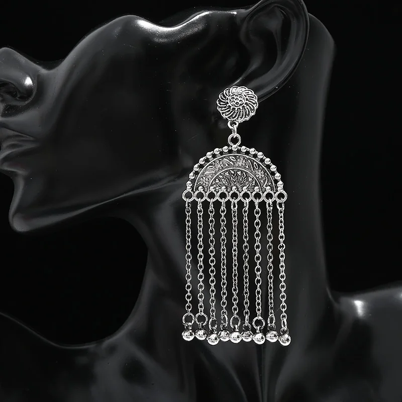 Женские классические серьги подвески с кисточками длинные большого размера в