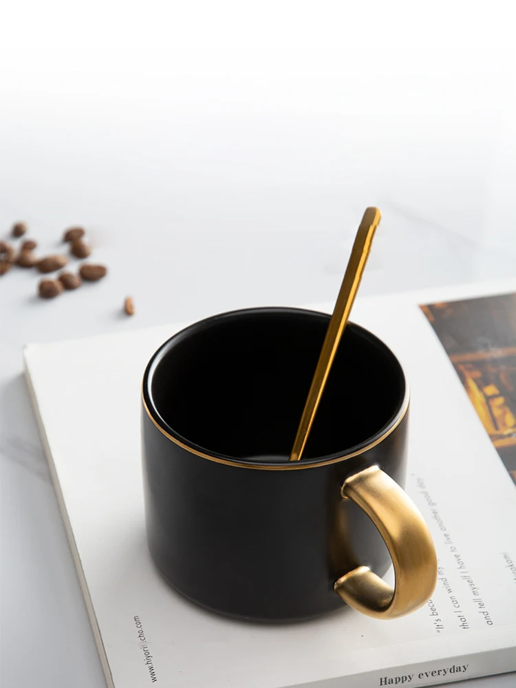 European Luxurious Gold Rim Ceramic Office Coffee Cup And Saucer Set Milk Tea Mugs Birthday Couples Gifts Friends With Spoon | Дом и сад