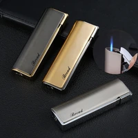 metal lighters portable ultra thin plating gas lighter torch butane inflatable windproof long strip cigarette lighter blue flame