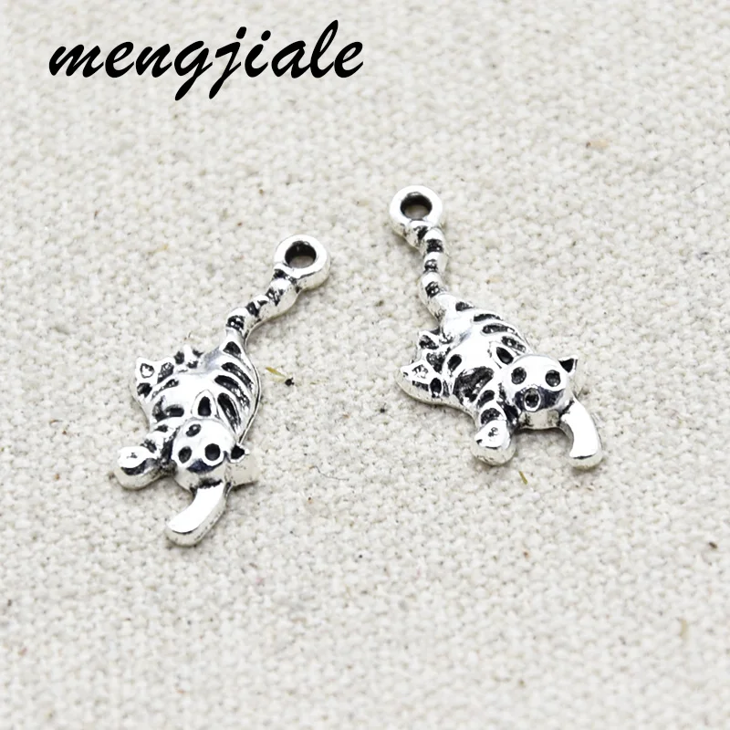 25 шт. Оптовая продажа Детское нижнее белье античное серебро Кот Подвески из