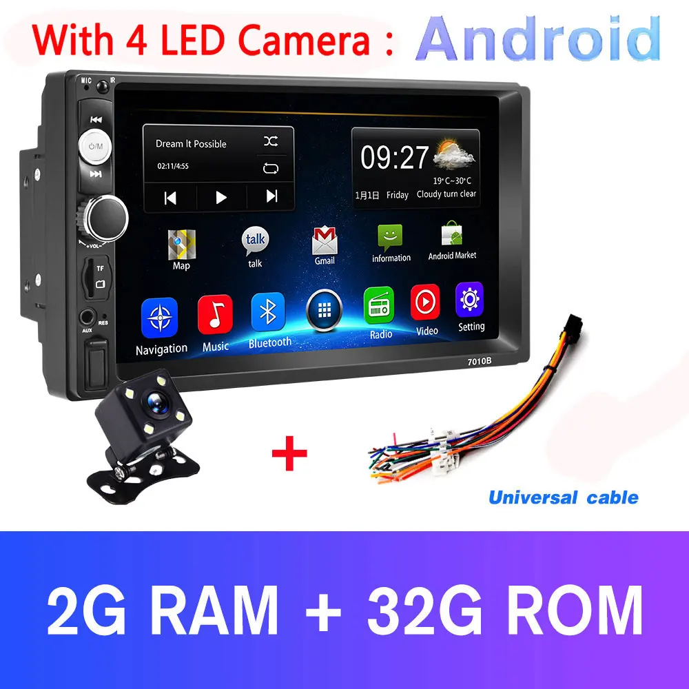 AMPrime 7 ''Android 2 Din Автомобильный мультимедийный плеер универсальный gps Wifi Автомагнитола сенсорный экран стерео аудио плеер Mirrorlink камера - Цвет: 2Gand32Gand Camera
