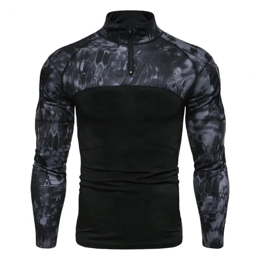 

T-shirt Tee Top Summer solid Casual Loose Tee Tops Men Clothing Men T-shirt Camouflage Fashion Tight Stand Collar Combat Shirt
