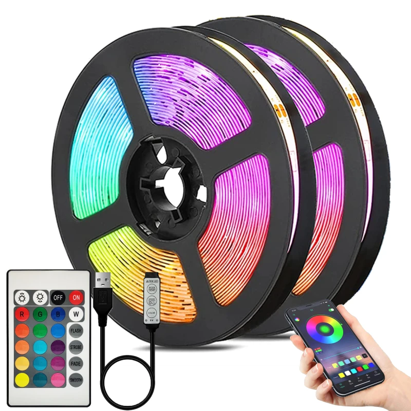 

LED Strip Lights RGB 5050 SMD 2835 Luces Flexible Lamp Tape Bluetooth Infrared Control DC5V TV Backlight Room Party Decoration