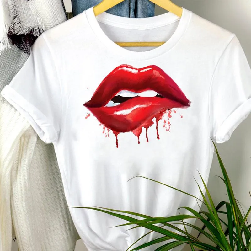 

Sexy Lips Graphic Print T-shirt 2021 Summer Casual Short-sleeved Butterfly Lips Harajuku Female Clothing Woman Hip-hop Top Tees