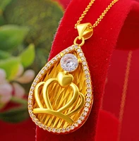 hi zircon crown heart water drop pendant 24k gold pendant necklace for party jewelry with chain choker birthday gift girl sporty