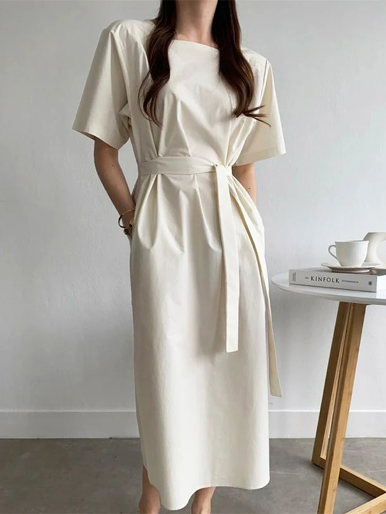 

Summer Elegant Women Casual Dresses Female Solid Square Collar Short Sleeve Dress Office Lady Midi Dress Vestidos