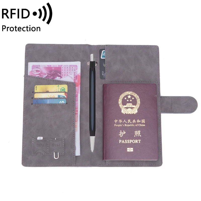 

2020 New Style RFID Passport Case Simple Buckle Long Passport Holder Ultra-Thin Ticket Holder for Men and Women Traveling Abroad