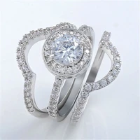 3 pcs set trendy white round shiny aaa cz rhinestone crystal wedding ring for women party engagement jewelry size 5 12