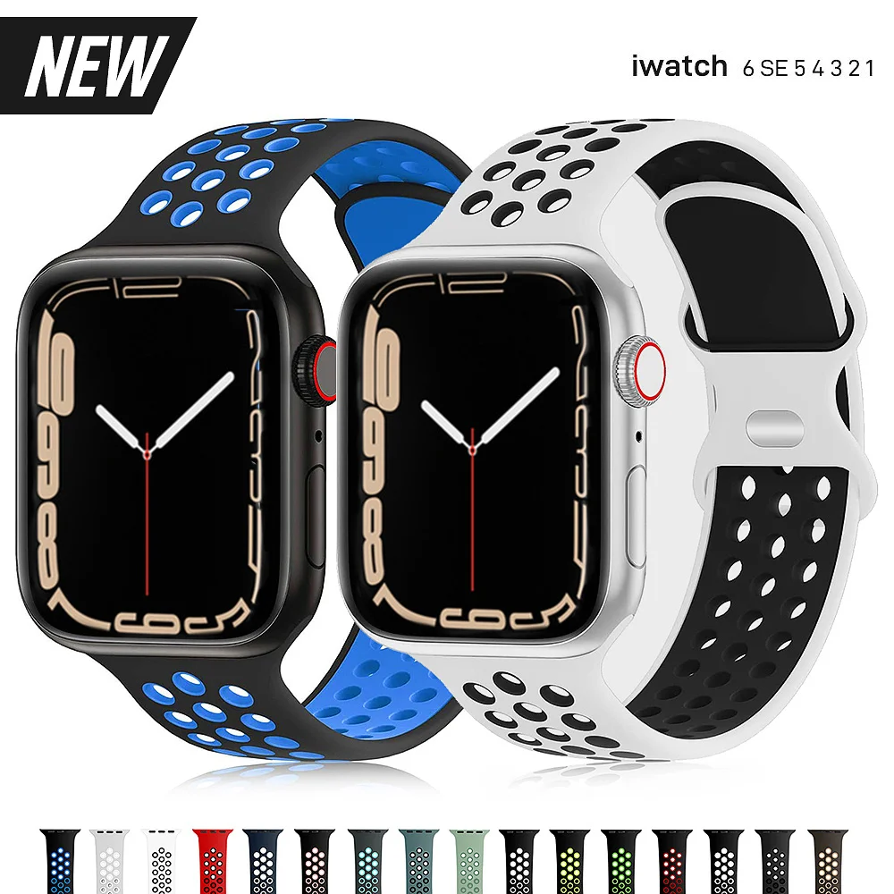 

Sport Strap For Apple Watch Band 7 6 SE 5 4 44mm 40mm Silicone Breathable Belt Bracelet to iWatch Watchband Series 543 38mm 42mm