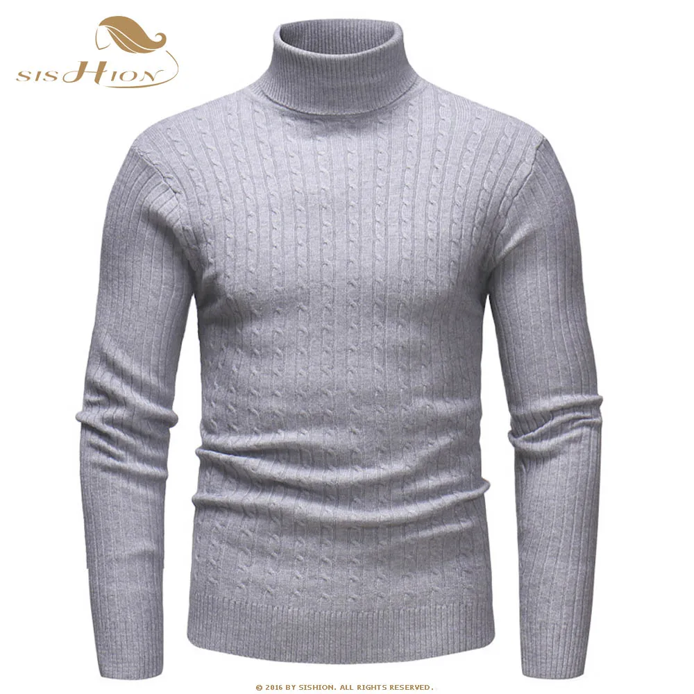 Light Gray SISHION осенний теплый свитер с воротником под горло мужской модный однотонный вязаный мужской s свитер QY0336 Повседневный тонкий пуловер Mem - Цвет: Light Gray