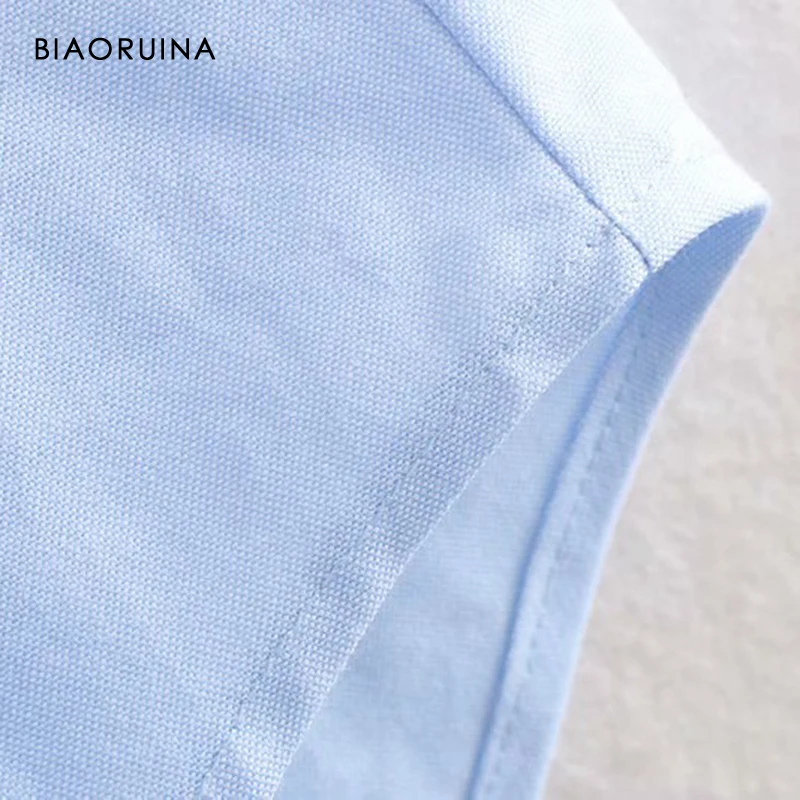 

BIAORUINA Women's Light Blue Single Breasted Loose Casual Shirt Turn Down Collar Female Long Sleeve Fashion All-match Tops