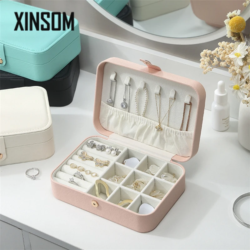 XINSOM Portable Jewelry Box Organizer New PU Leather Necklaces Earrings Rings Jewelry Storage Box Travel Case Casket Girls Gift