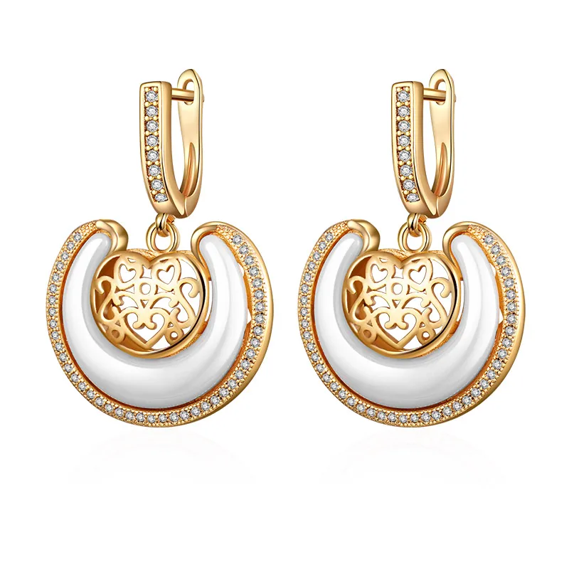 gold white MAIKALE модные дизайнерские круглые керамические серьги в форме сердца, позолоченные серебряные серьги-капли для женщин, ювелирные изделия, подарки - Окраска металла: gold white