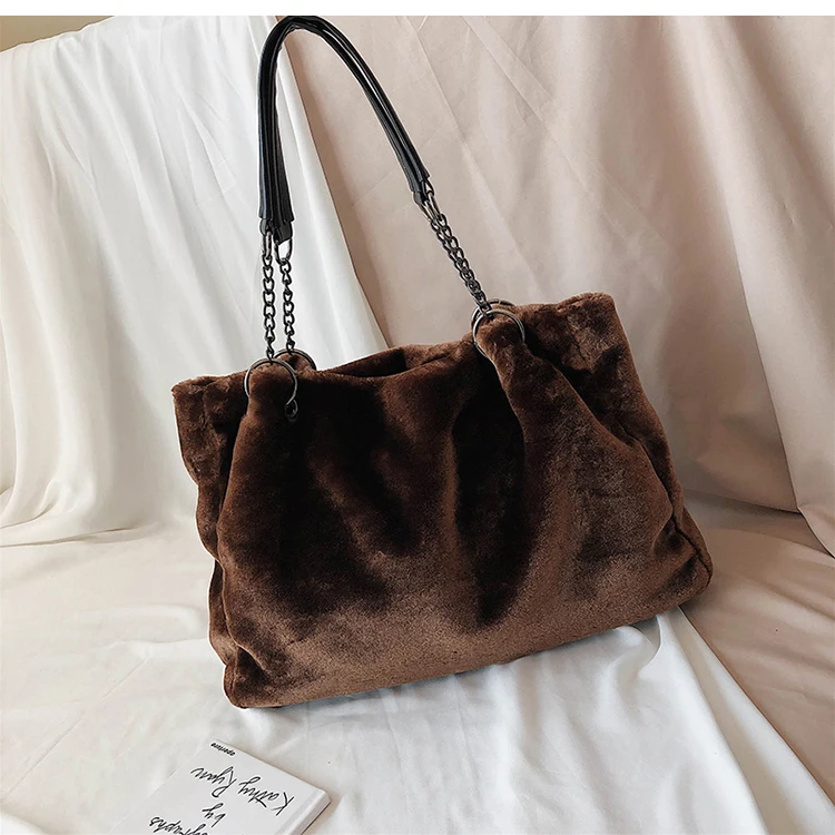 Original Brand Autumn And Winter Plush Shoulder Bag& Large Capacity Chain Tote Bag Width 49cm High 31cm Thickness 13cm