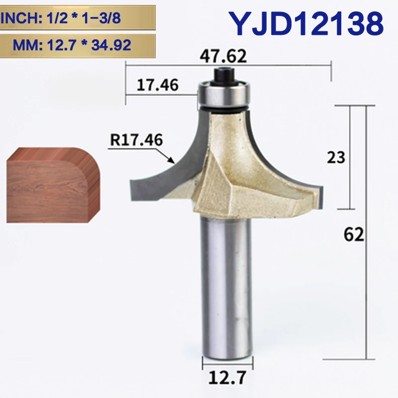 YJD12138 Tideway круглая фреза для отделки кромки бит 1/" хвостовик для деревообрабатывающего инструмента 2 Флейта концевая фреза с подшипником Фрезерный резак Угловой - Длина режущей кромки: YJD12138