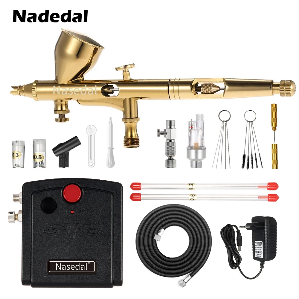 Nasedal NT-18 Мини Аэрограф компрессор комплект двойного действия Аэрограф Spary краски пистолет для ногтей для торта автомобиля краски ing макияж модель - Цвет: NT-32B-5