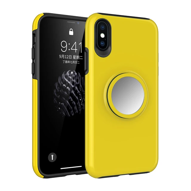 Yellow Модный чехол для iPhone xs max, чехол для мобильного телефона, подушка безопасности, кронштейн Apple XR, анти-капля, 8 Plus, телескопическое магнитное кольцо с зеркалом - Цвет: Yellow