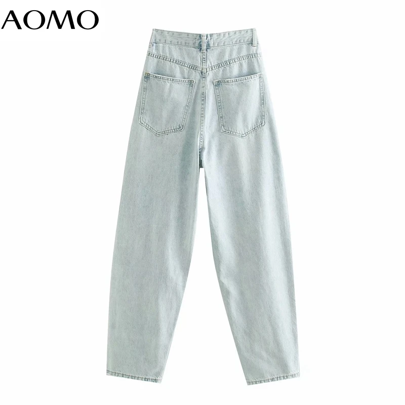 

AOMO 2020 fashion women high waist jeans pants trousers pockets zipper female denim pants 4M333A