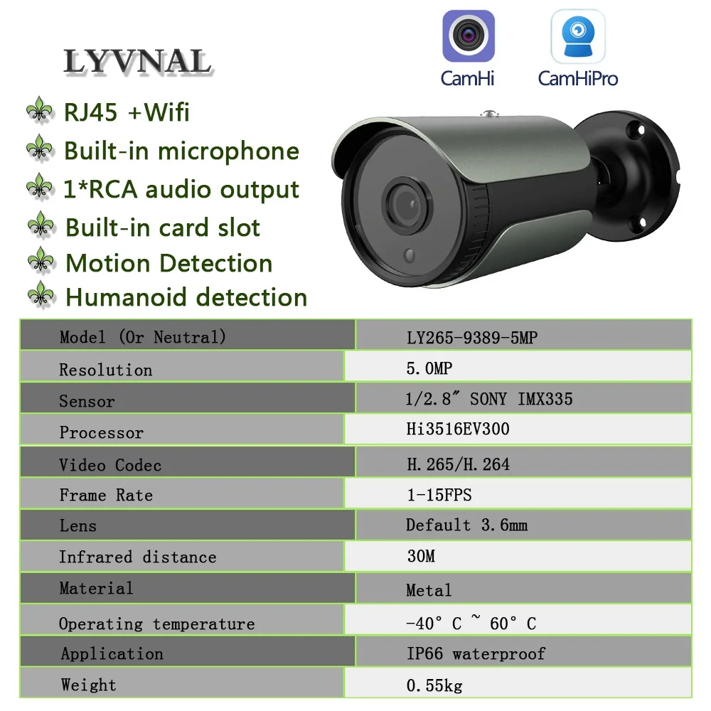 Комплект видеорегистратора LYVNAL h.265 16 каналов 5 Мп 4/6/8 шт. беспроводная