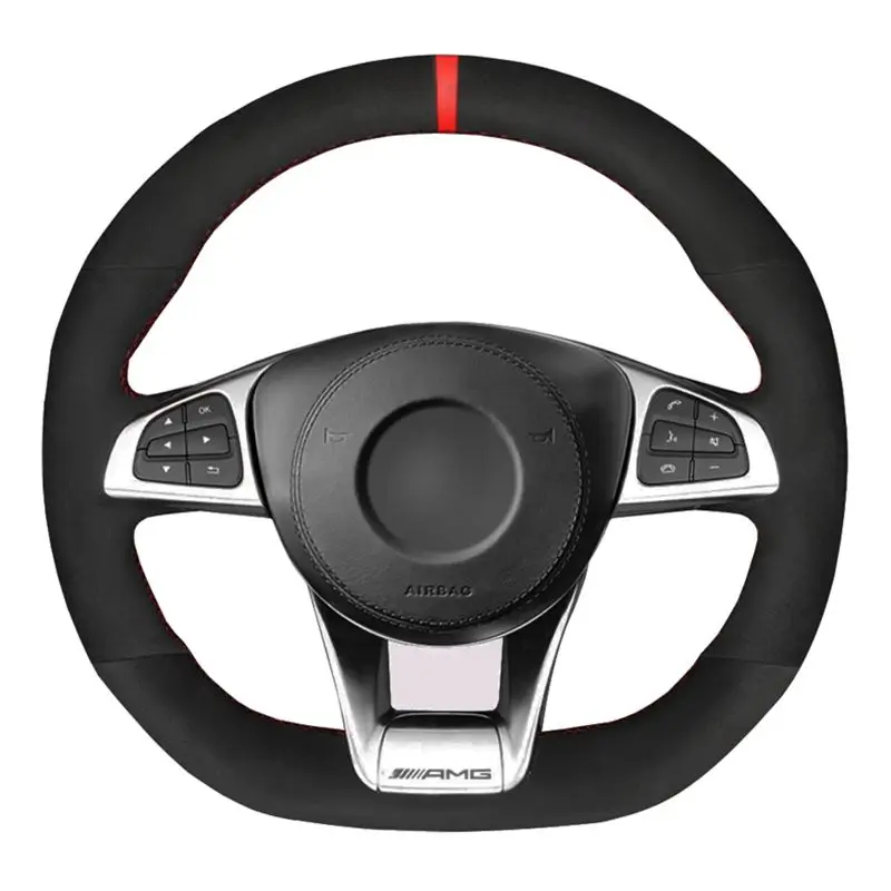 

Steering Wheel Cover Soft Black Suede For Mercedes-Benz A45 AMG W205 C43 C63S AMG CLA45 CLS63 GLC 43 63 AMG GLE43 63 AMG